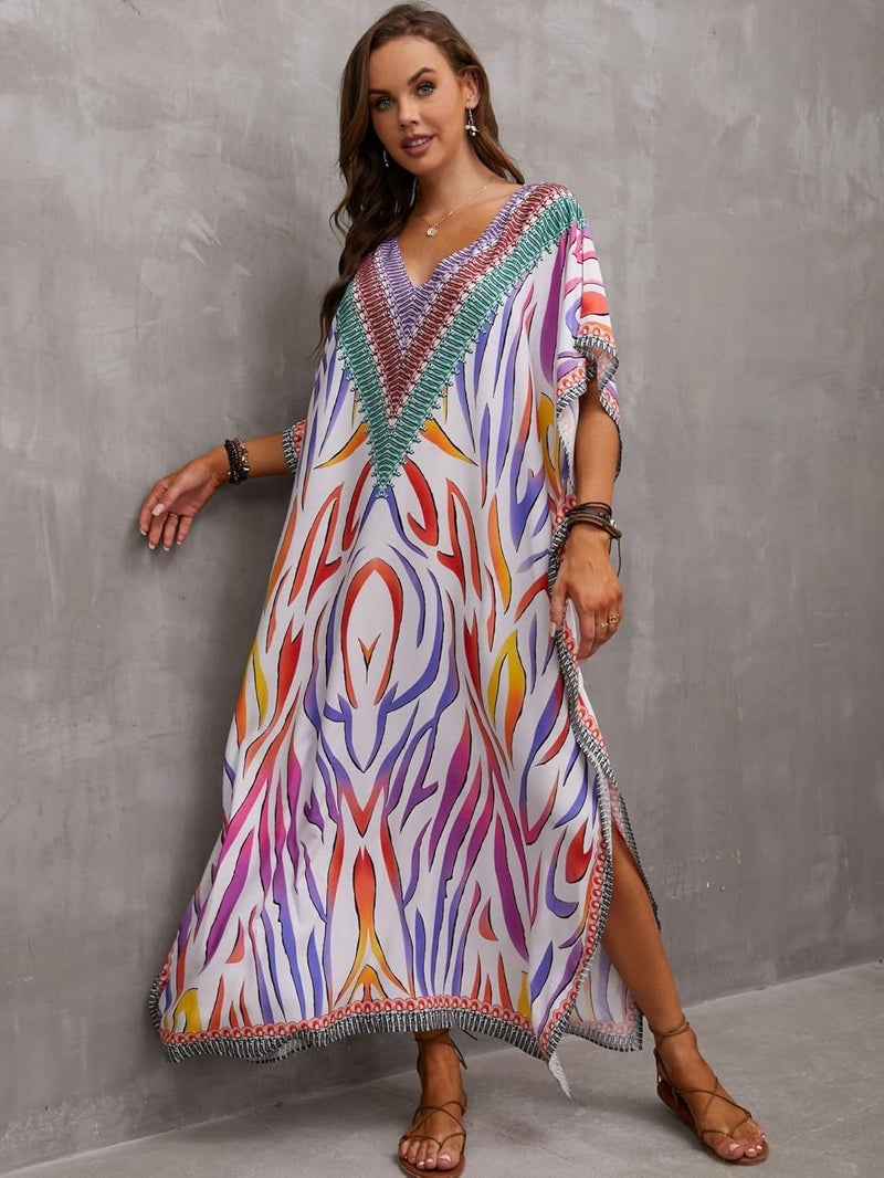 IMAGEKOPE Kaftan Dresses for Women Plus Size Bathing Suit Cover up Caftan Maxi Beach Dresses - Image 2